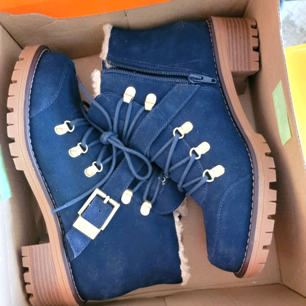 *SOLD* New Navy Suede Lace Up Boots by Sporto